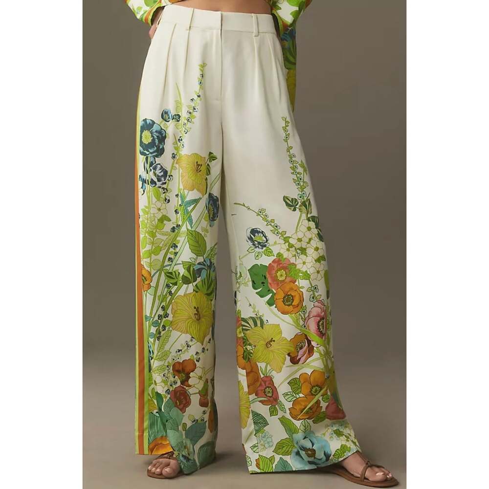 ALEMAIS Constance Wide Leg Pants Size 2 Floral Tencel Anthropologie Resort